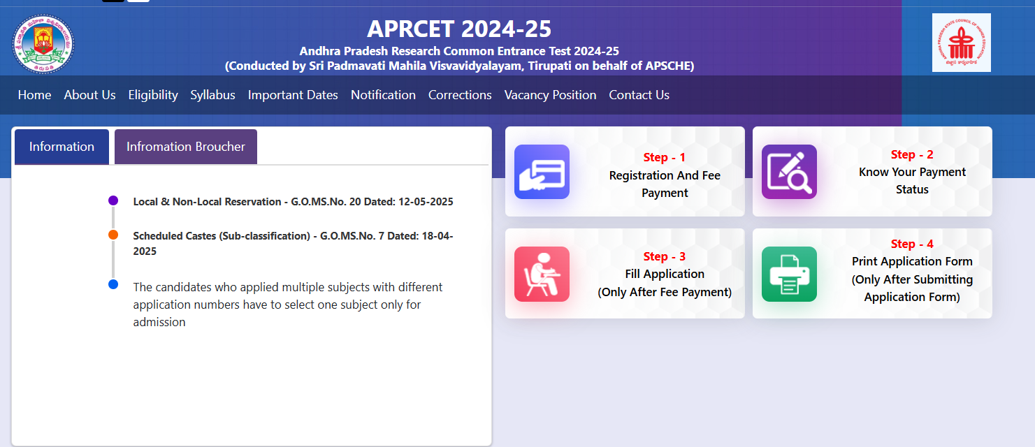 APRCET 2024-25 Andhra Pradesh Research Common Entrance Test 2024-25