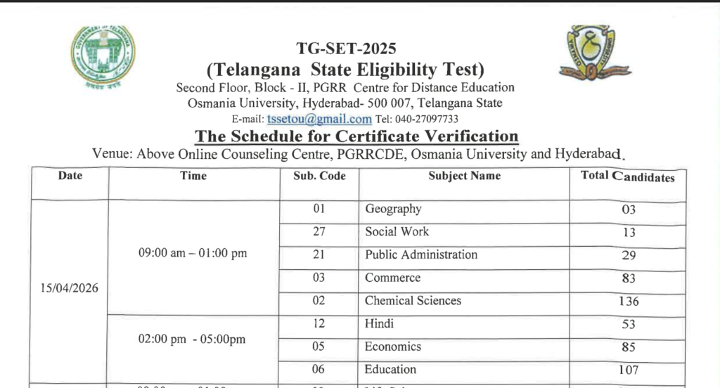 TG SET 2025 Certification Verification Dates Announced - ర్టిఫికేట్ వెరిఫికేషన్ తేదీలు ప్రకటించబడ్డాయి