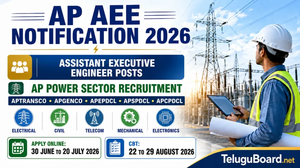 AP AEE Notification 2026 for 630 Assistant Executive Engineer posts in Andhra Pradesh Power Sector APTRANSCO APGENCO APEPDCL APSPDCL APCPDCL on TeluguBoard.net