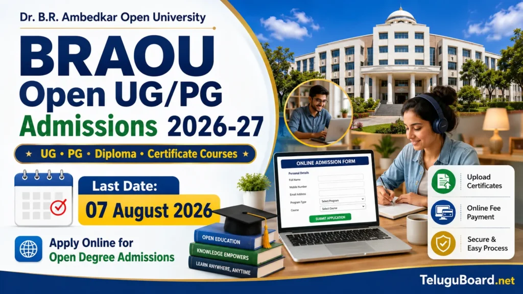 BRAOU Open UG PG Admissions 2026-27 registration for degree postgraduate diploma and certificate courses on TeluguBoard.net