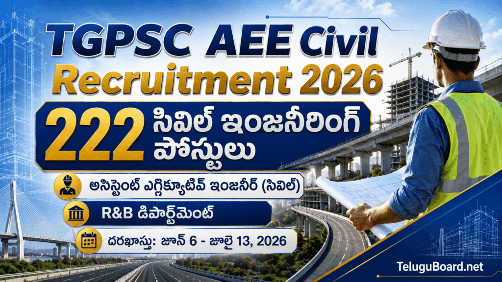 TGPSC AEE Civil Recruitment 2026 notification for 222 civil engineering posts in Telangana R&B Department on TeluguBoard.net