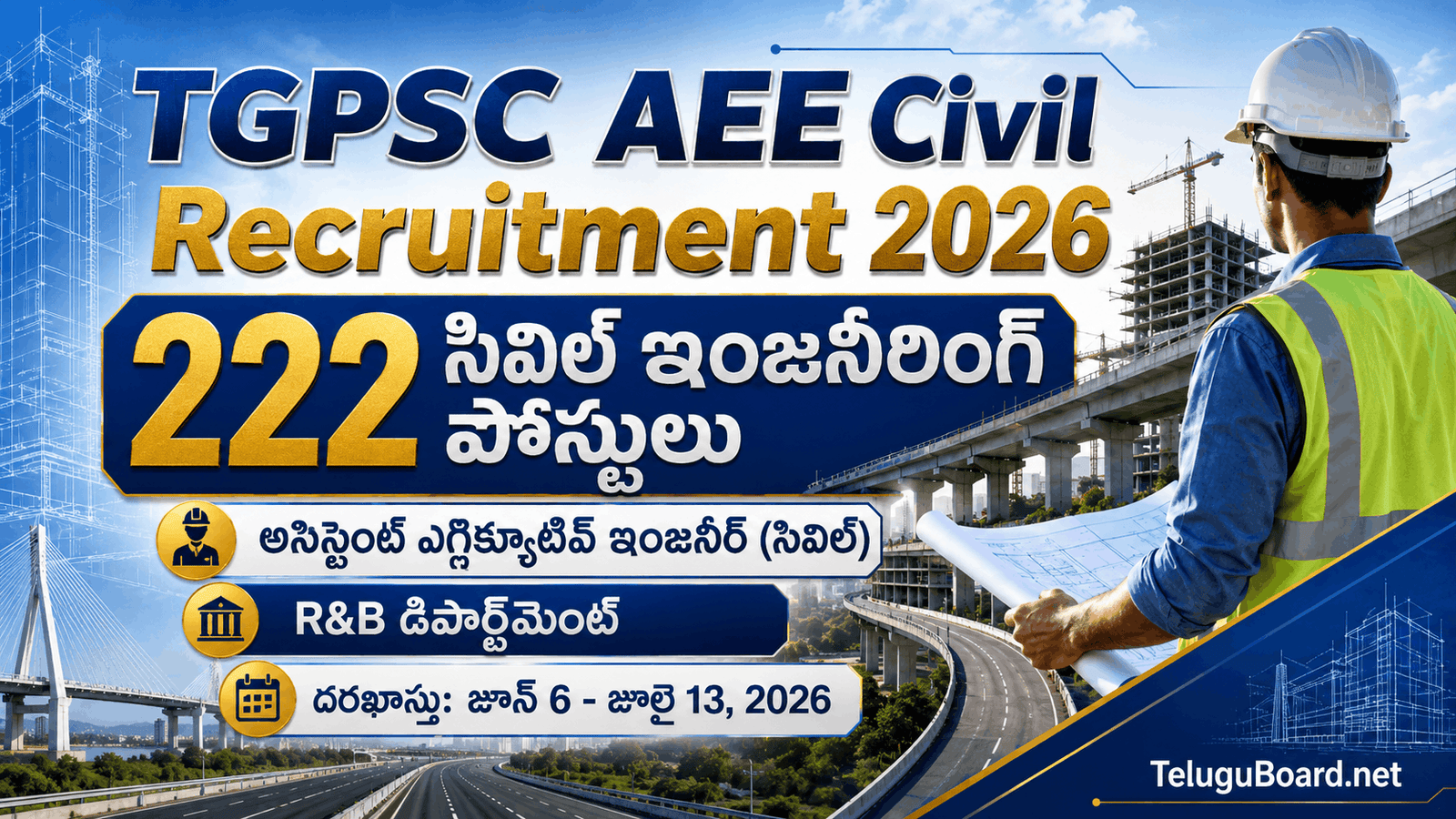 TGPSC AEE Civil Recruitment 2026 notification for 222 civil engineering posts in Telangana R&B Department on TeluguBoard.net