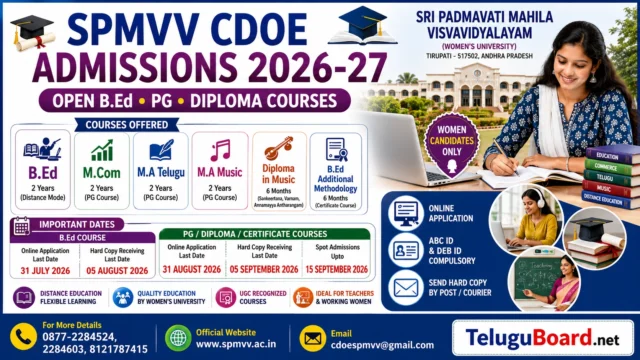 Sri Padmavati Mahila Visvavidyalayam Admissions 2026-27 for Open BEd PG Diploma Certificate courses women candidates online application and hard copy submission on TeluguBoard.net