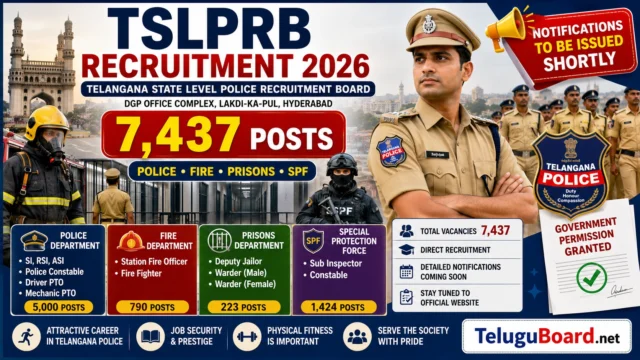 TSLPRB Recruitment 2026 for 7437 Telangana Police Fire Prisons SPF posts SI Constable Fire Fighter Warder notification update on TeluguBoard.net