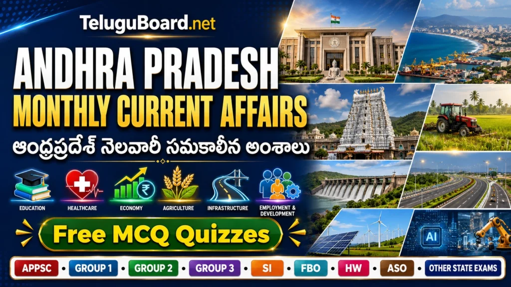 Andhra Pradesh Monthly Current Affairs in English and Telugu with Free MCQ Quizzes for APPSC, Group 1, Group 2, Group 3, SI, FBO, HW, ASO and other State exams ఏపీపీఎస్సీ, గ్రూప్ 1, గ్రూప్ 2, గ్రూప్ 3, ఎస్‌ఐ, ఎఫ్‌బీఓ, హెచ్‌డబ్ల్యూ, ఏఎస్‌ఓ మరియు ఇతర రాష్ట్ర పరీక్షల కోసం ఆంధ్రప్రదేశ్ నెలవారీ సమకాలీన అంశాలు, ఉచిత ఎంసీక్యూ క్విజ్‌లు
