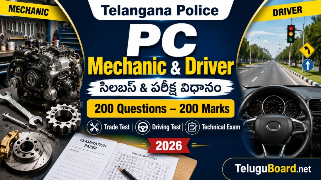 Telangana Police SCT PC Mechanic Driver syllabus exam pattern 2026 TeluguBoard.net