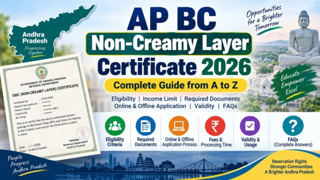 AP BC Non-Creamy Layer Certificate 2026 eligibility, income limit, required documents, online and offline application process, fees, validity and FAQs